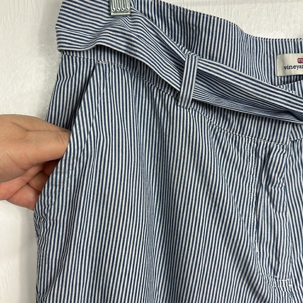 Vineyard Vines Cotton White And Blue Striped Wide Leg Ankle Pants Size 10 - Picture 2 of 10